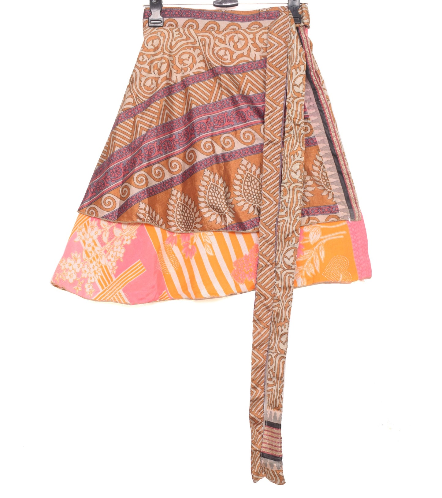 Sushila Vintage Pink Mini Wrap Magic Skirt Silk Saree Reversible Beach Dress 22"