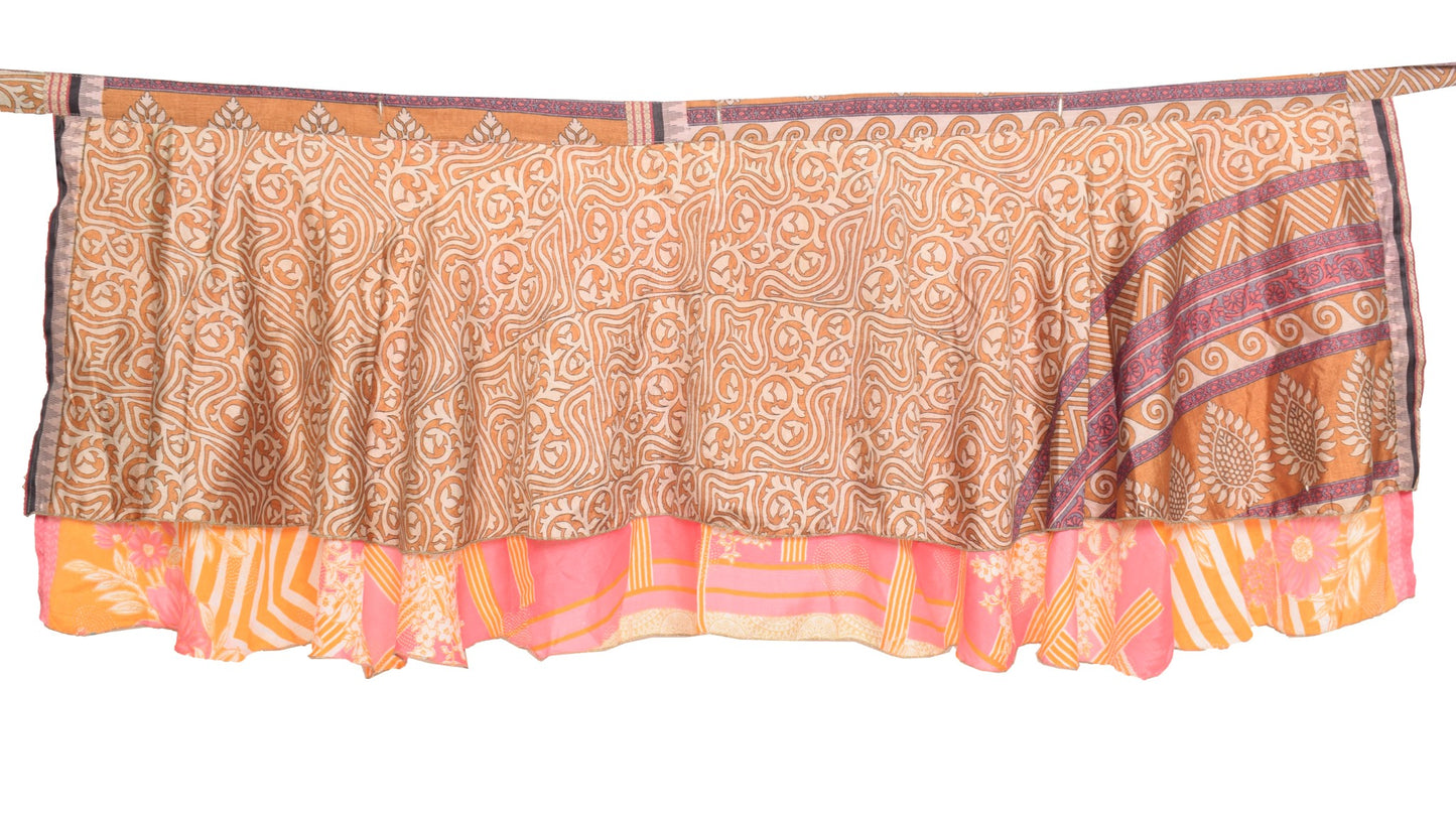 Sushila Vintage Pink Mini Wrap Magic Skirt Silk Saree Reversible Beach Dress 22"