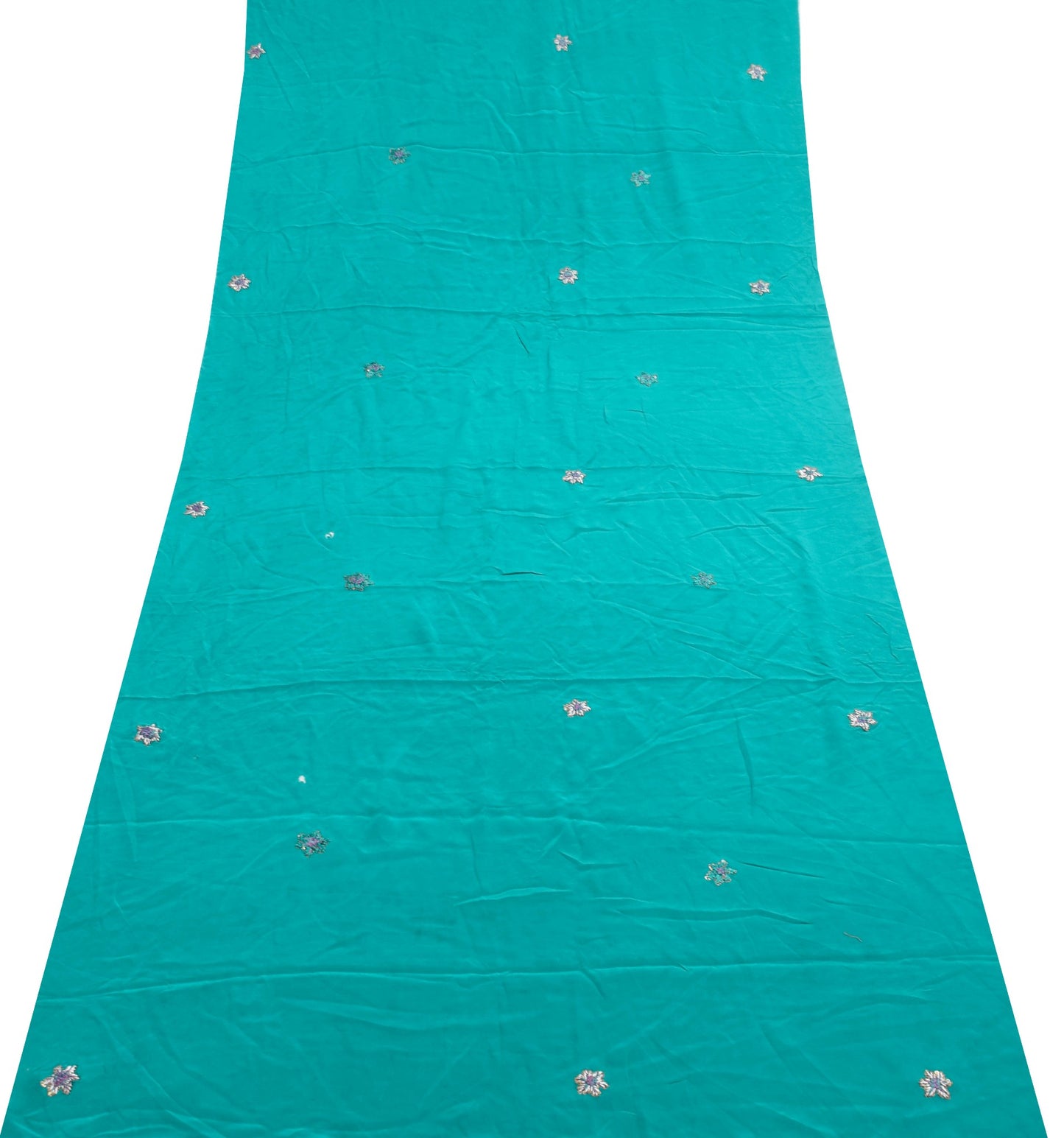 Sushila Vintage Teal Green Sari Hand Embroidered Silk Remnant Scrap Craft Fabric