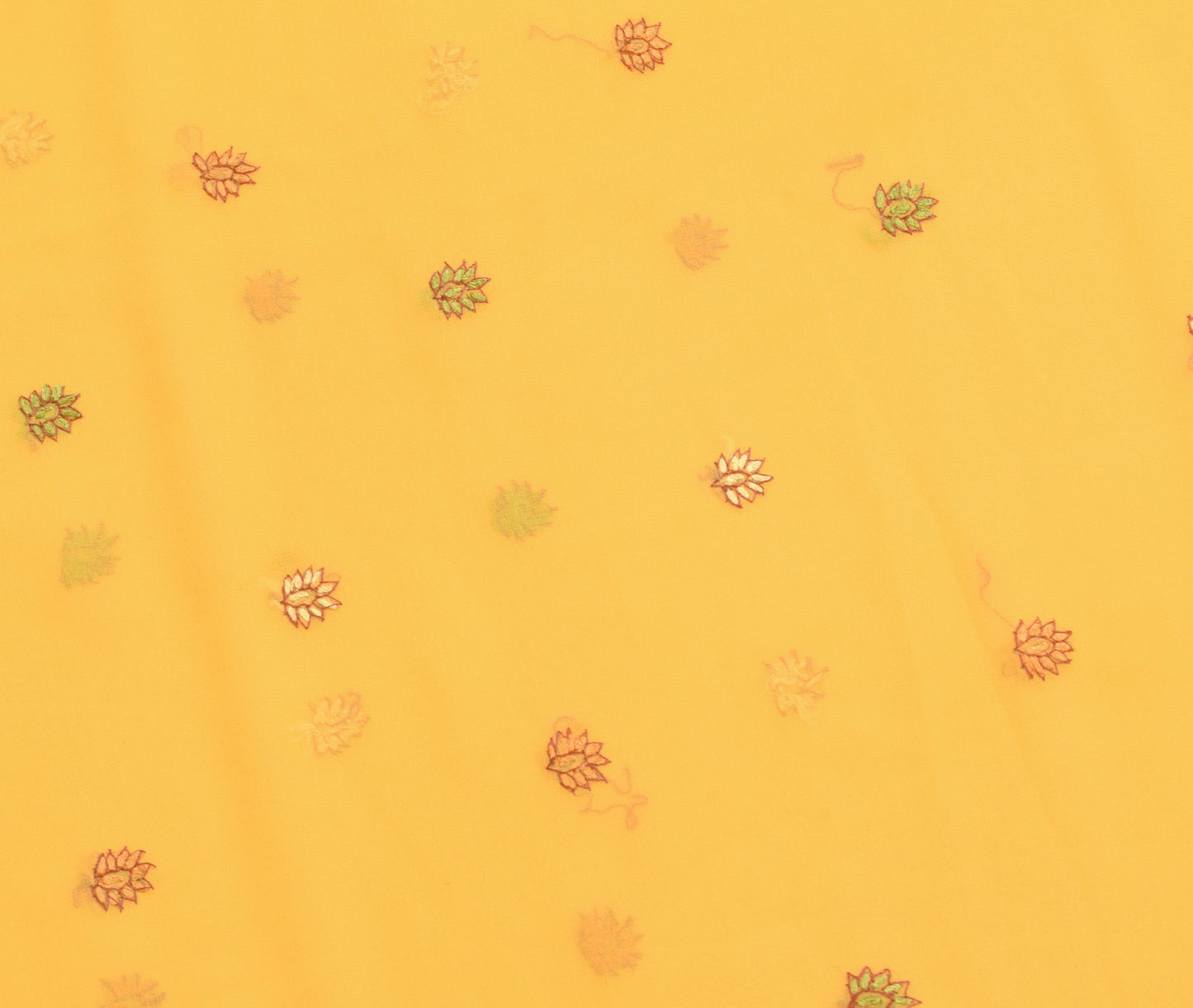 Sushila Vintage Yellow Georgette Sari Remnant Scrap Embroidered  Craft Fabric