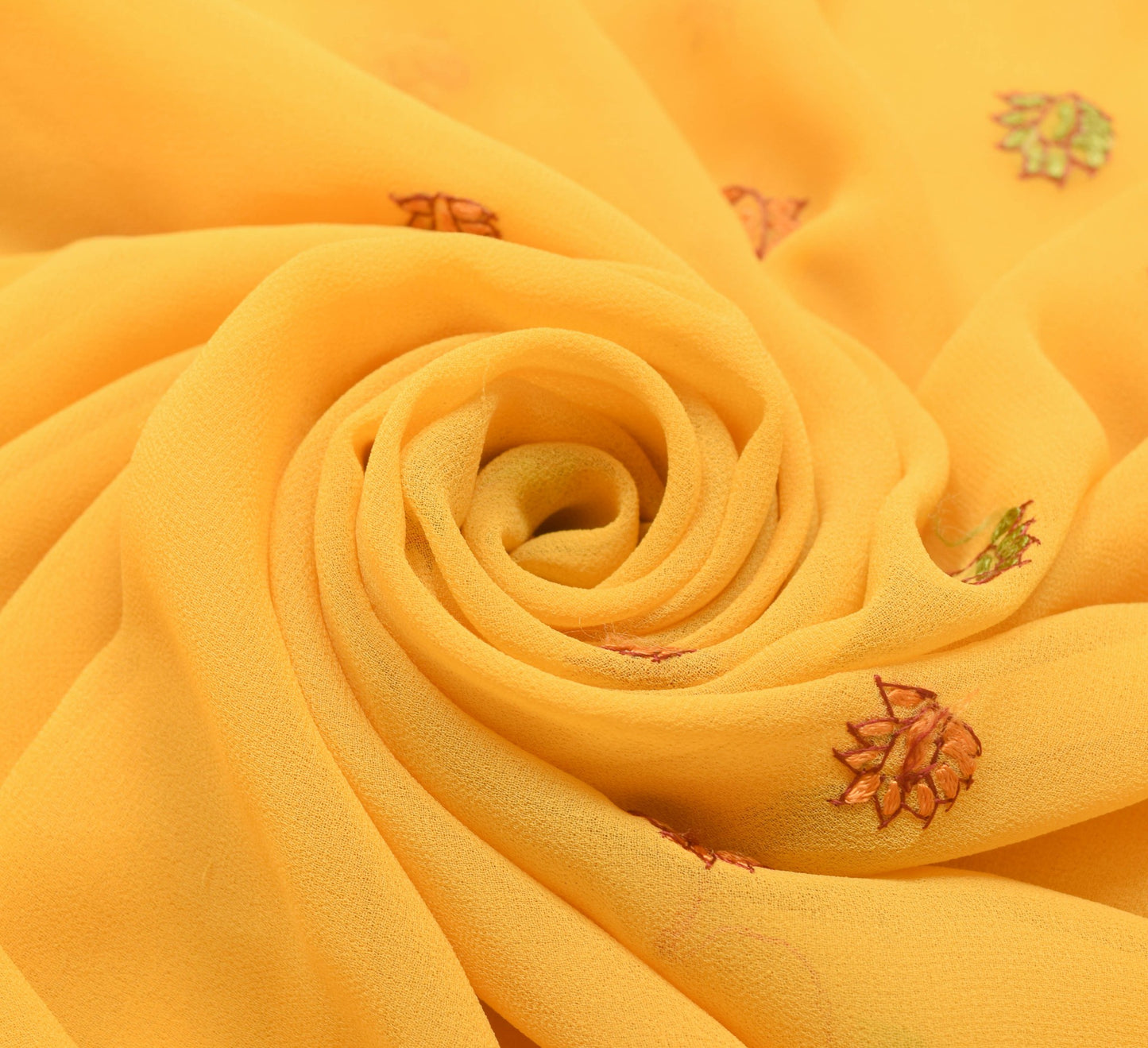 Sushila Vintage Yellow Georgette Sari Remnant Scrap Embroidered  Craft Fabric