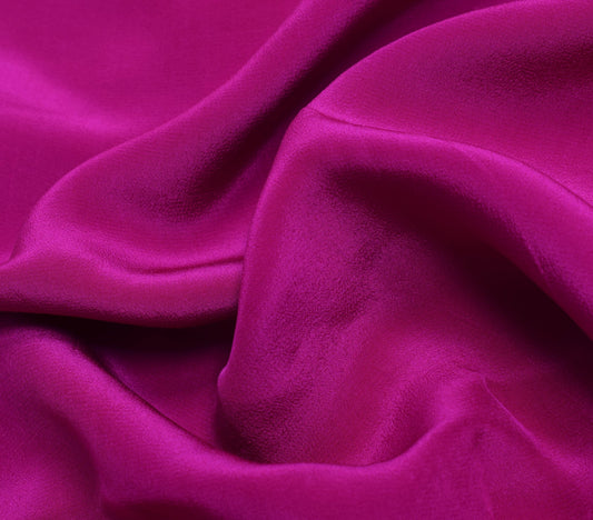 Sushila Vintage Fuchsia Sari Remnant Scrap Pure Crepe Floral Soft Craft Fabric