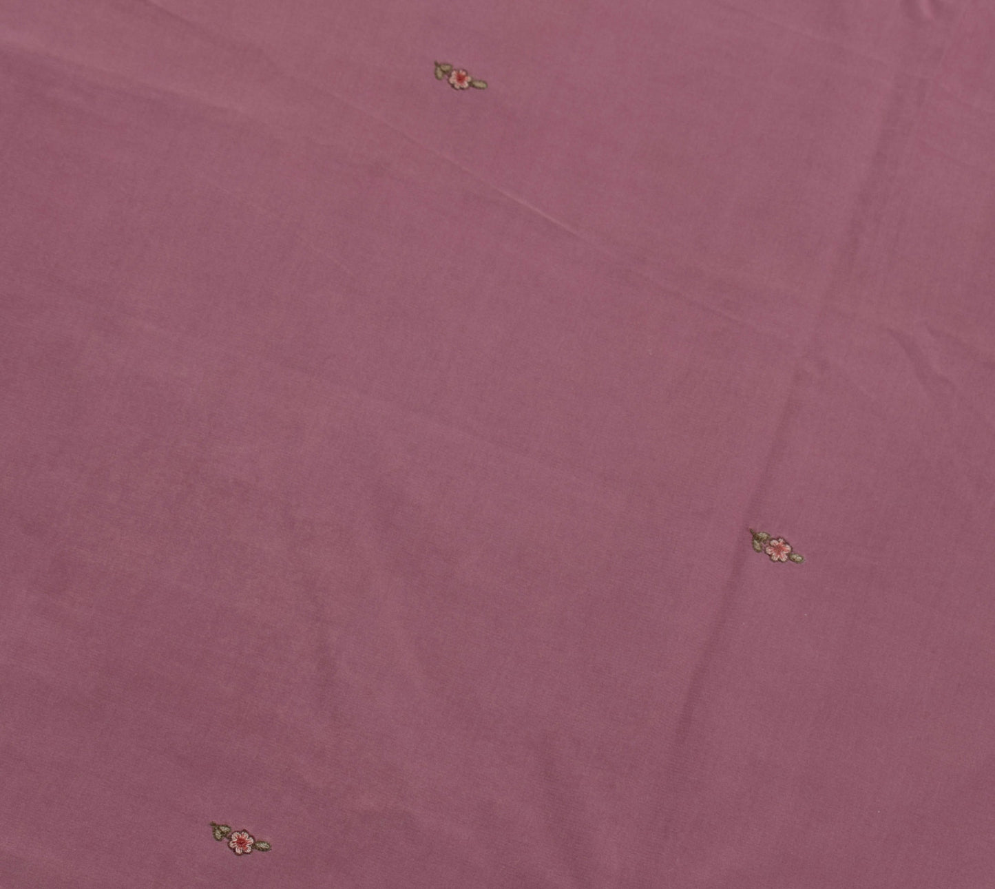 Sushila Vintage Mauve Sari Remnant Scrap Pure Crepe Silk Floral SoftCraft Fabric