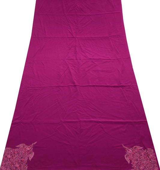 Sushila Vintage Pure Crepe Sari Remnant Scrap Magenta Hand Work SoftCraft Fabric