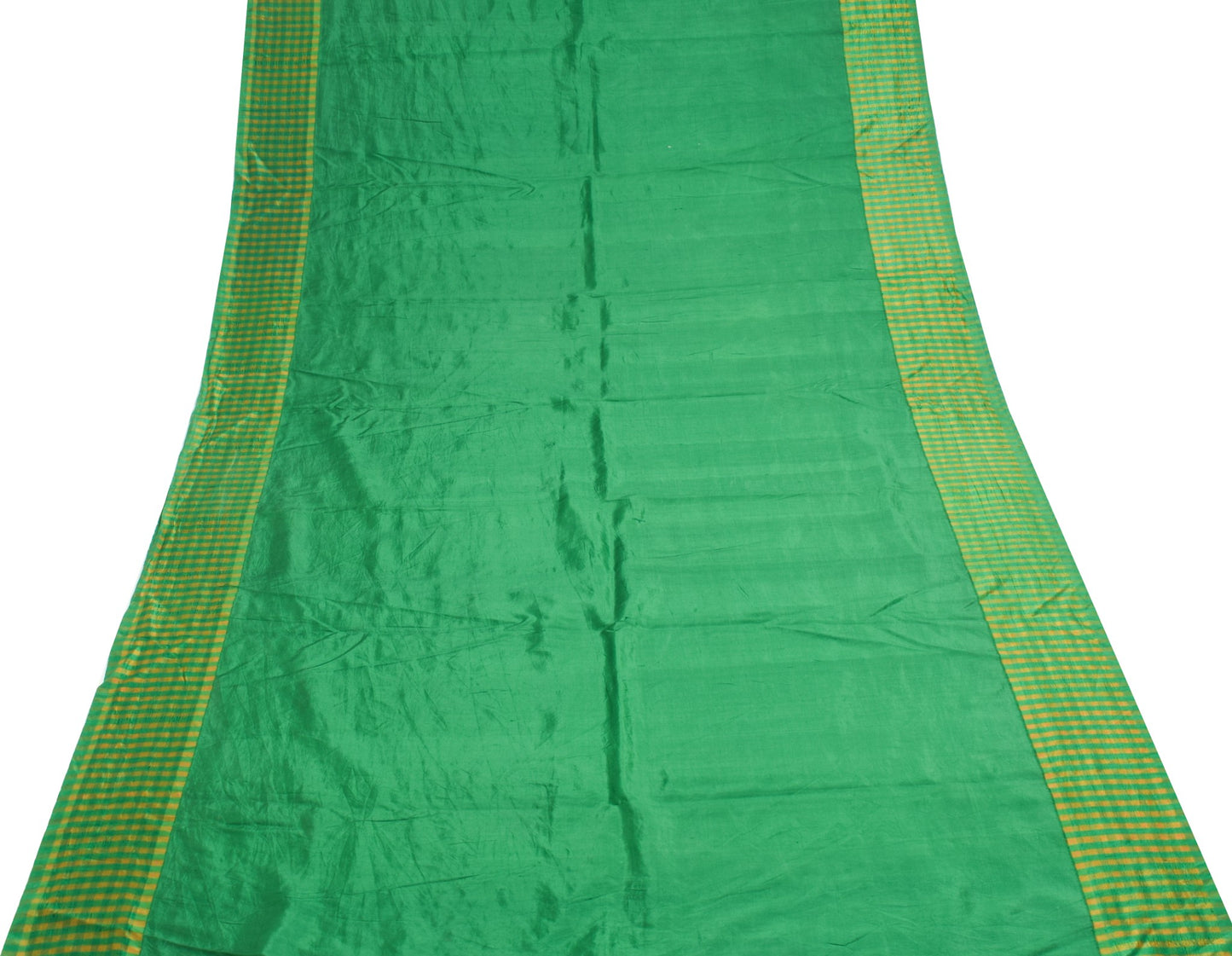 Sushila Vintage Green Sari Remnant Scrap Multi Purpose Pure Silk Craft Fabric