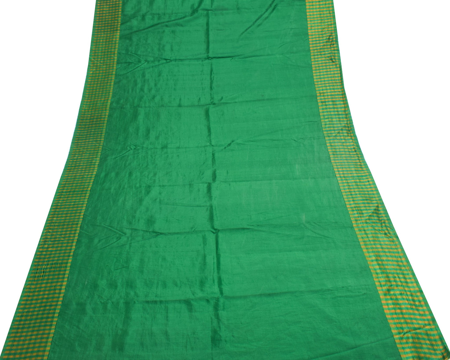 Sushila Vintage Green Sari Remnant Scrap Multi Purpose Pure Silk Craft Fabric