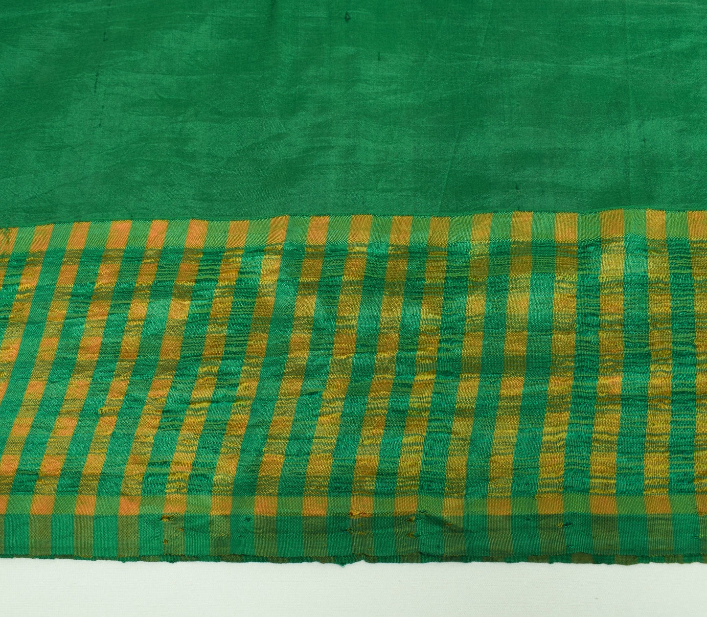 Sushila Vintage Green Sari Remnant Scrap Multi Purpose Pure Silk Craft Fabric