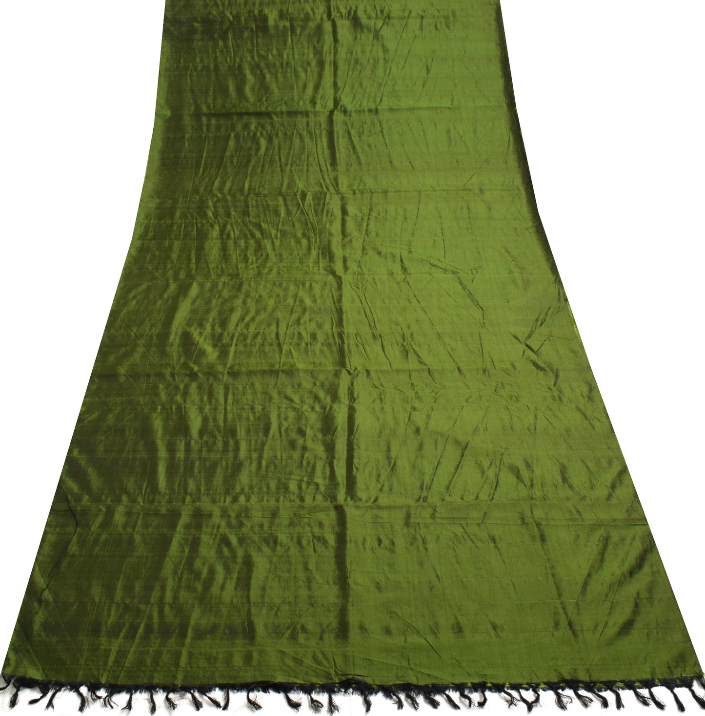 Sushila Vintage Green Sari Remnant Scrap 100% Pure Silk Plain Soft Craft Fabric