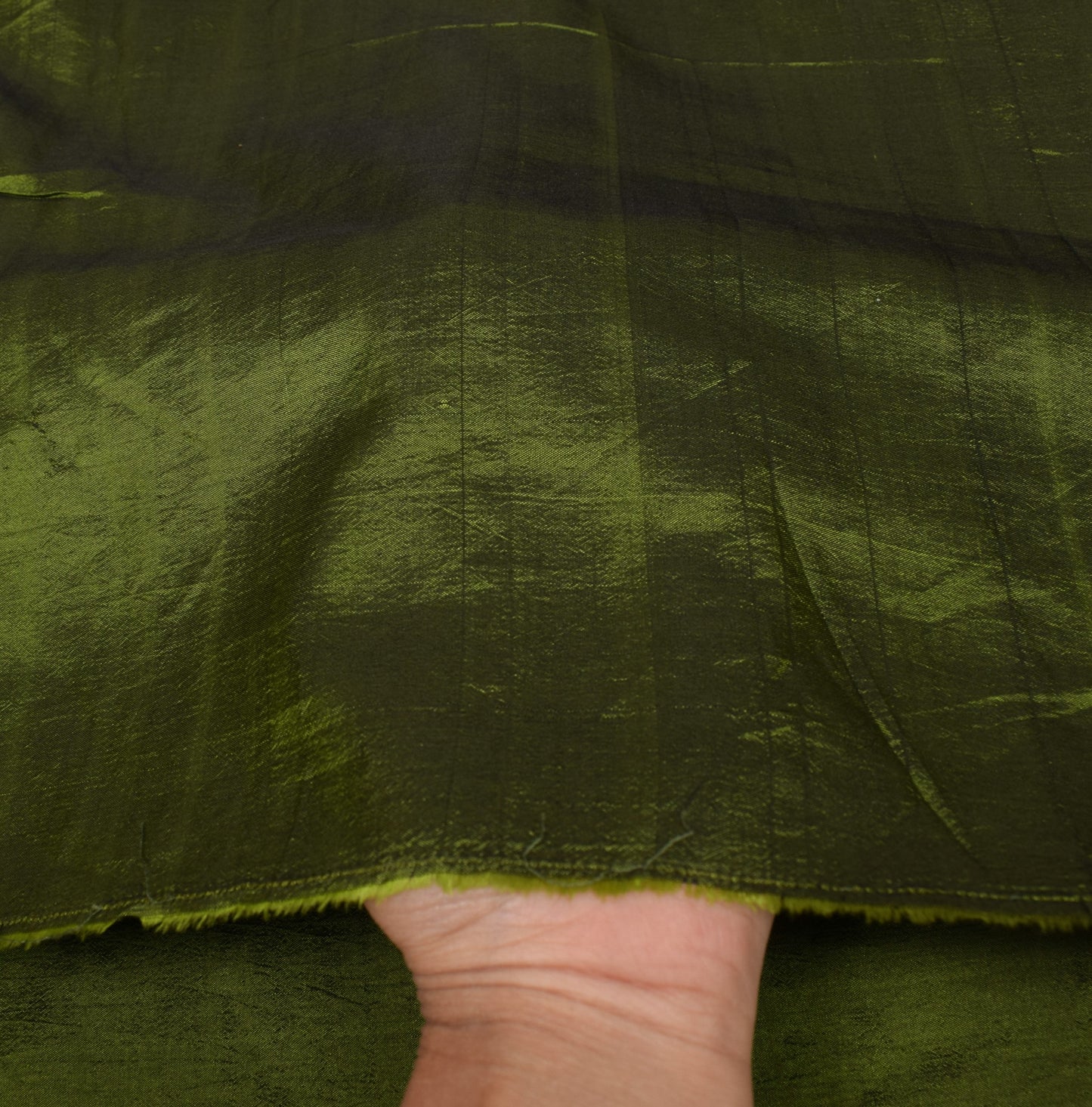 Sushila Vintage Green Sari Remnant Scrap 100% Pure Silk Plain Soft Craft Fabric