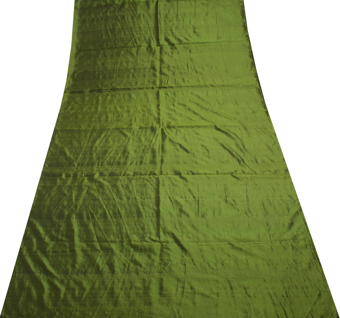 Sushila Vintage Green Sari Remnant Scrap 100% Pure Silk Plain Soft Craft Fabric