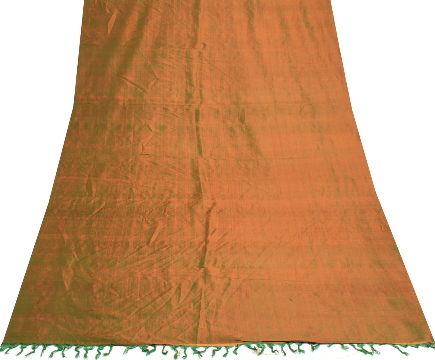 Sushila Vintage Green Orange Sari Remnant Scrap Pure Silk Dual Tone Craft Fabric