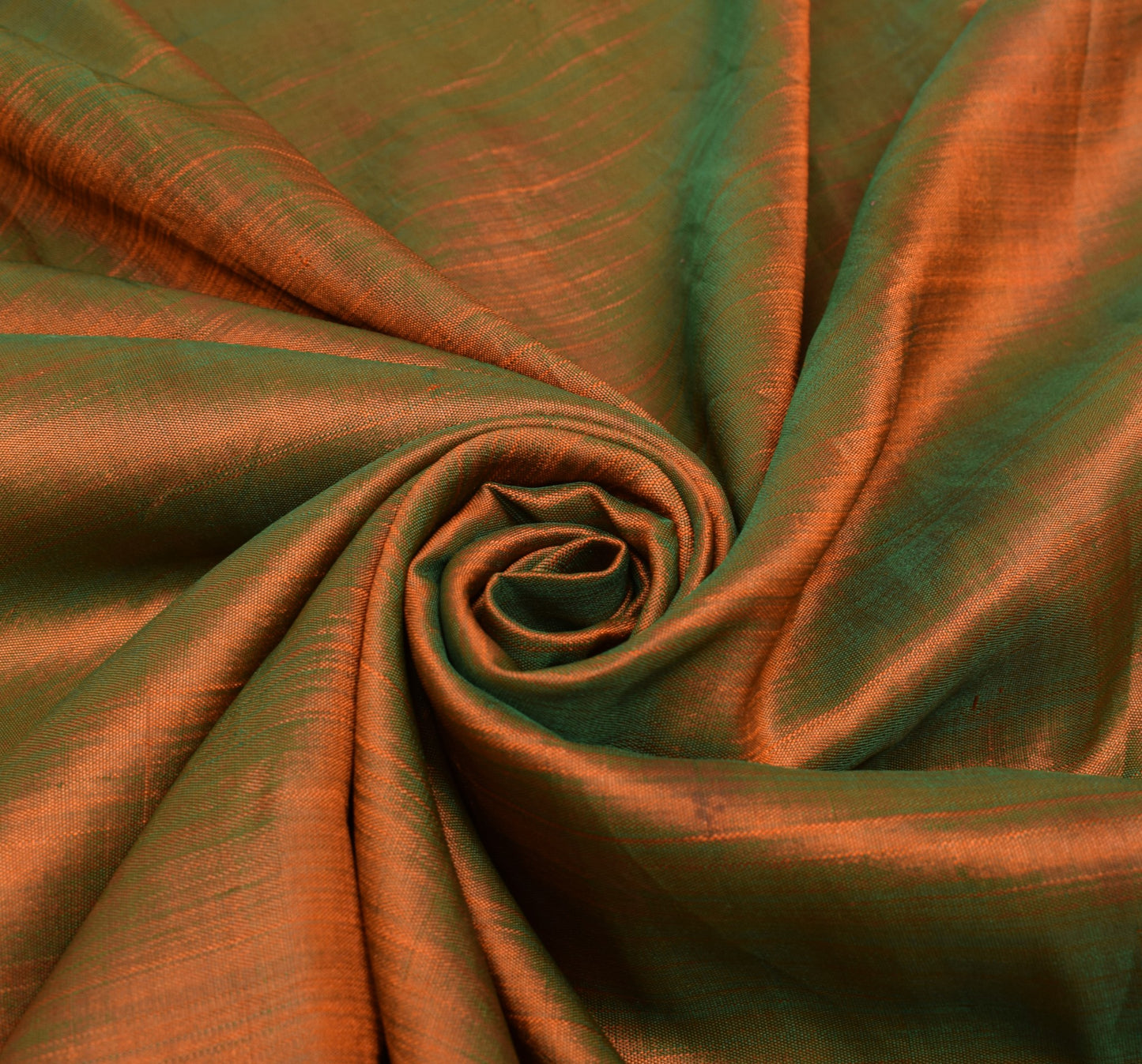 Sushila Vintage Green Orange Sari Remnant Scrap Pure Silk Dual Tone Craft Fabric