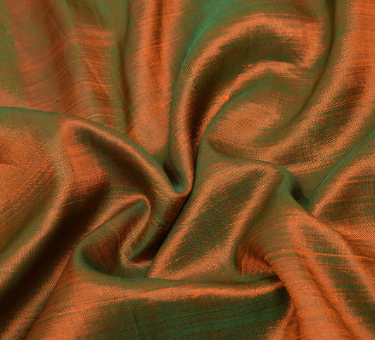 Sushila Vintage Green Orange Sari Remnant Scrap Pure Silk Dual Tone Craft Fabric