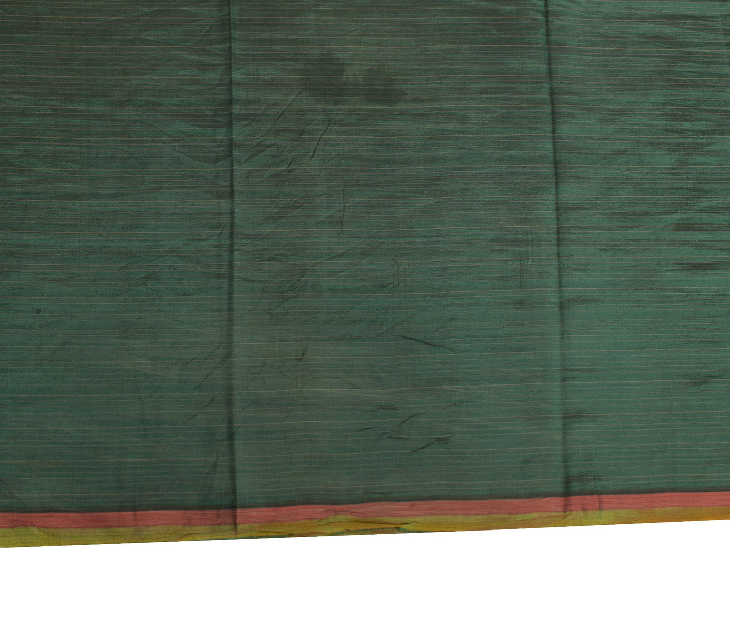 Sushila Vintage Green Sari Remnant Scrap Pure Silk Stripe Woven Craft Fabric