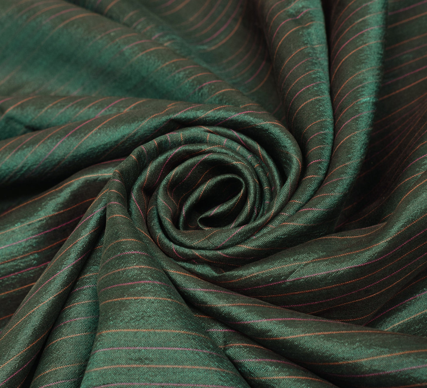 Sushila Vintage Green Sari Remnant Scrap Pure Silk Stripe Woven Craft Fabric