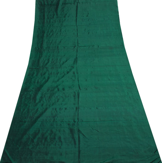 Sushila Vintage Dark Green Sari Remnant Scrap 100% Pure Silk Plain Craft Fabric