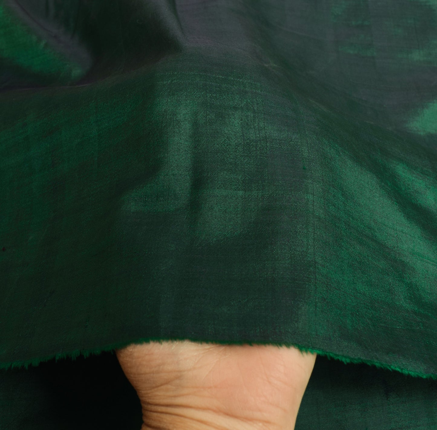 Sushila Vintage Dark Green Sari Remnant Scrap 100% Pure Silk Plain Craft Fabric