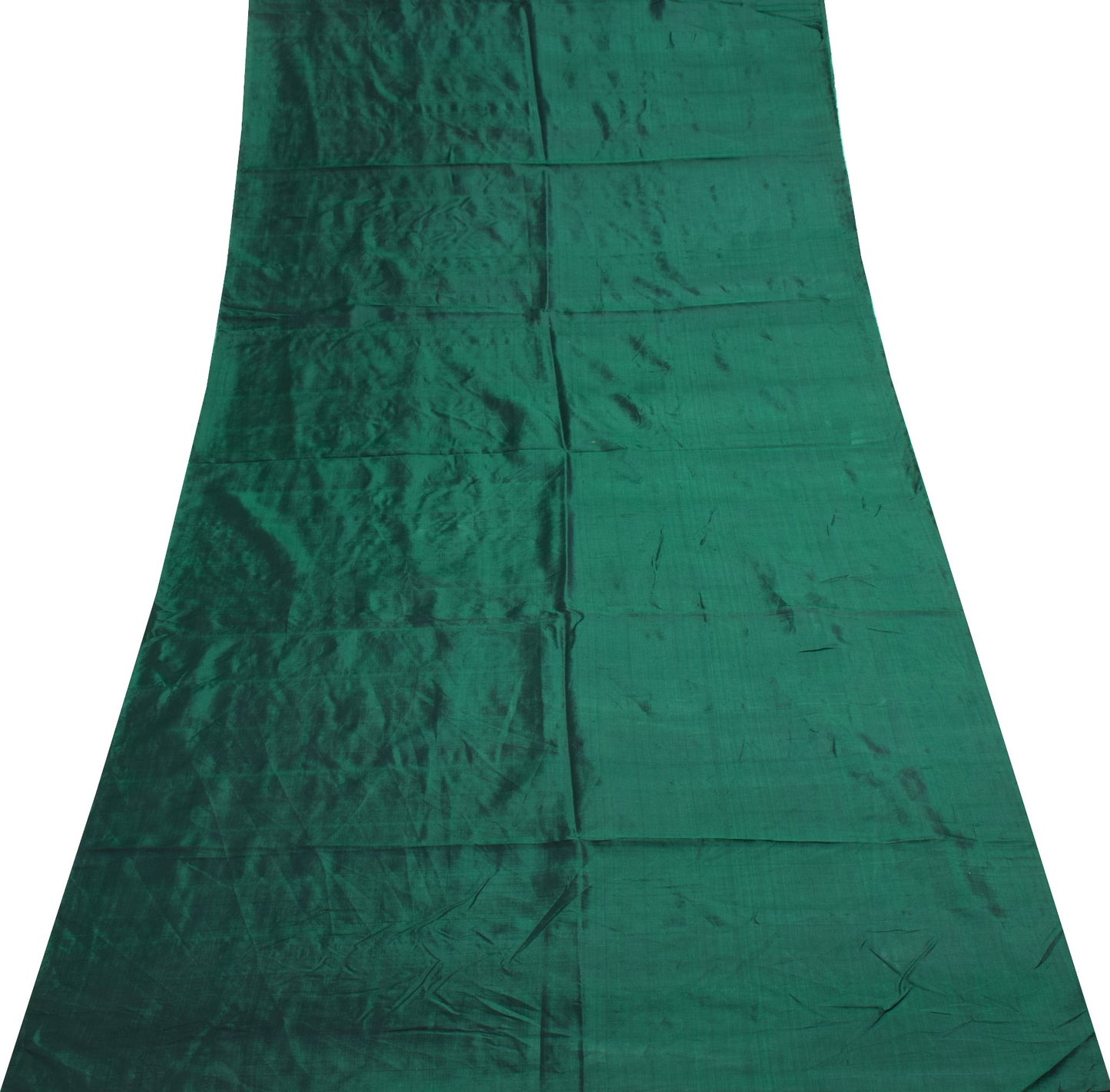 Sushila Vintage Dark Green Sari Remnant Scrap 100% Pure Silk Plain Craft Fabric