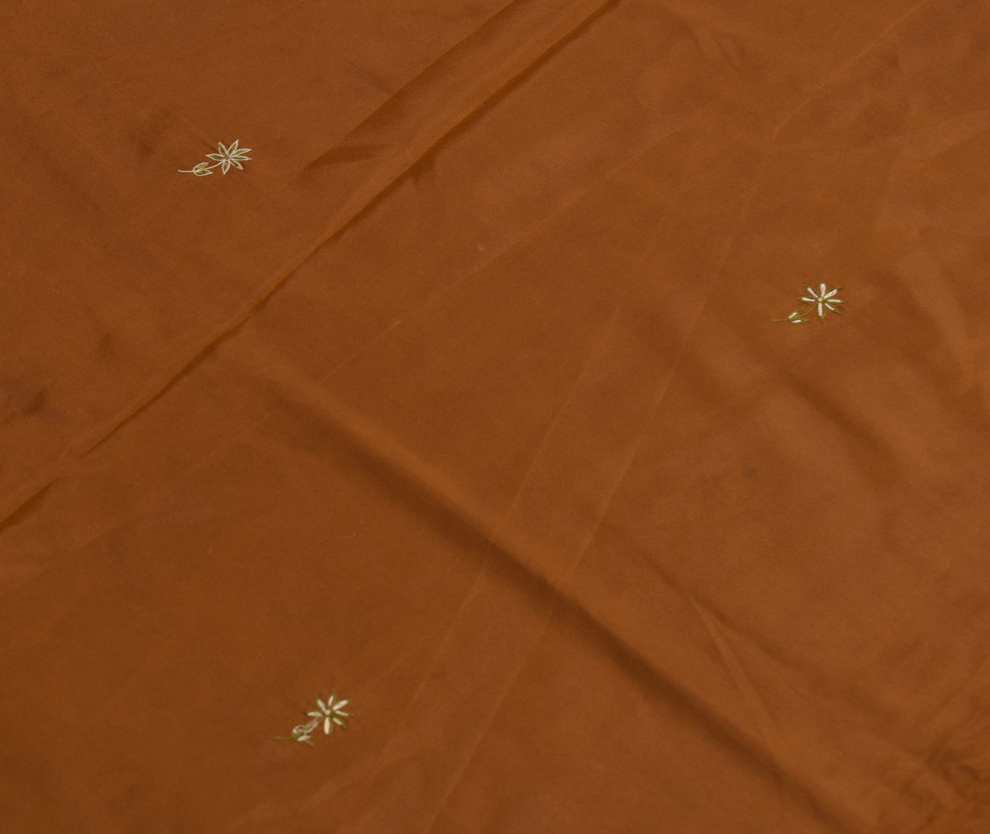 Sushila Vintage Brown Sari Remnant Scrap Hand Embroidered Art Crepe Craft Fabric