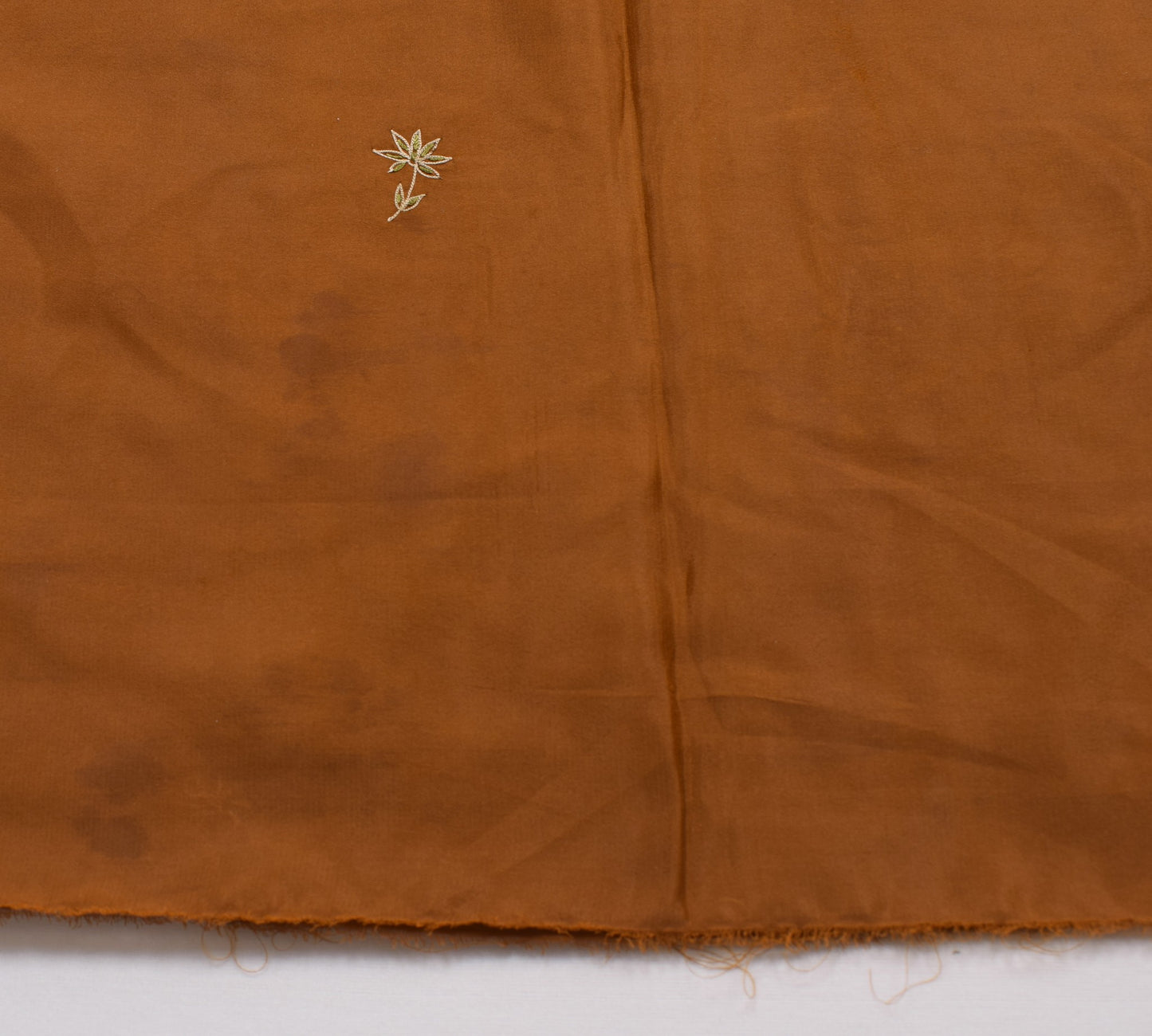 Sushila Vintage Brown Sari Remnant Scrap Hand Embroidered Art Crepe Craft Fabric