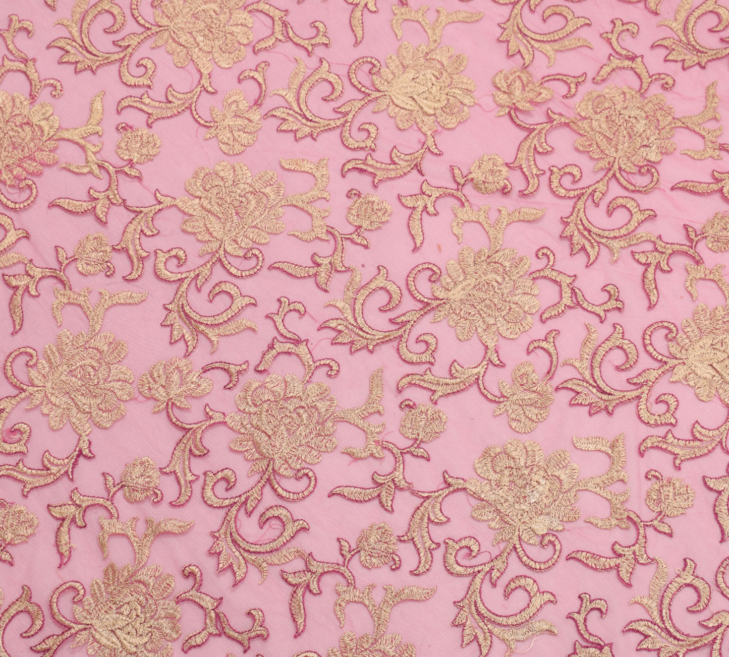 Sushila Vintage Net Pink Sari Remnant Scrap MultiPurpose Embroidery Craft Fabric