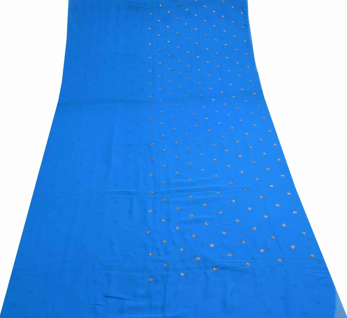 Sushila Vintage Blue Sari Remnant Scrap Embroidered Pure Georgette Craft Fabric