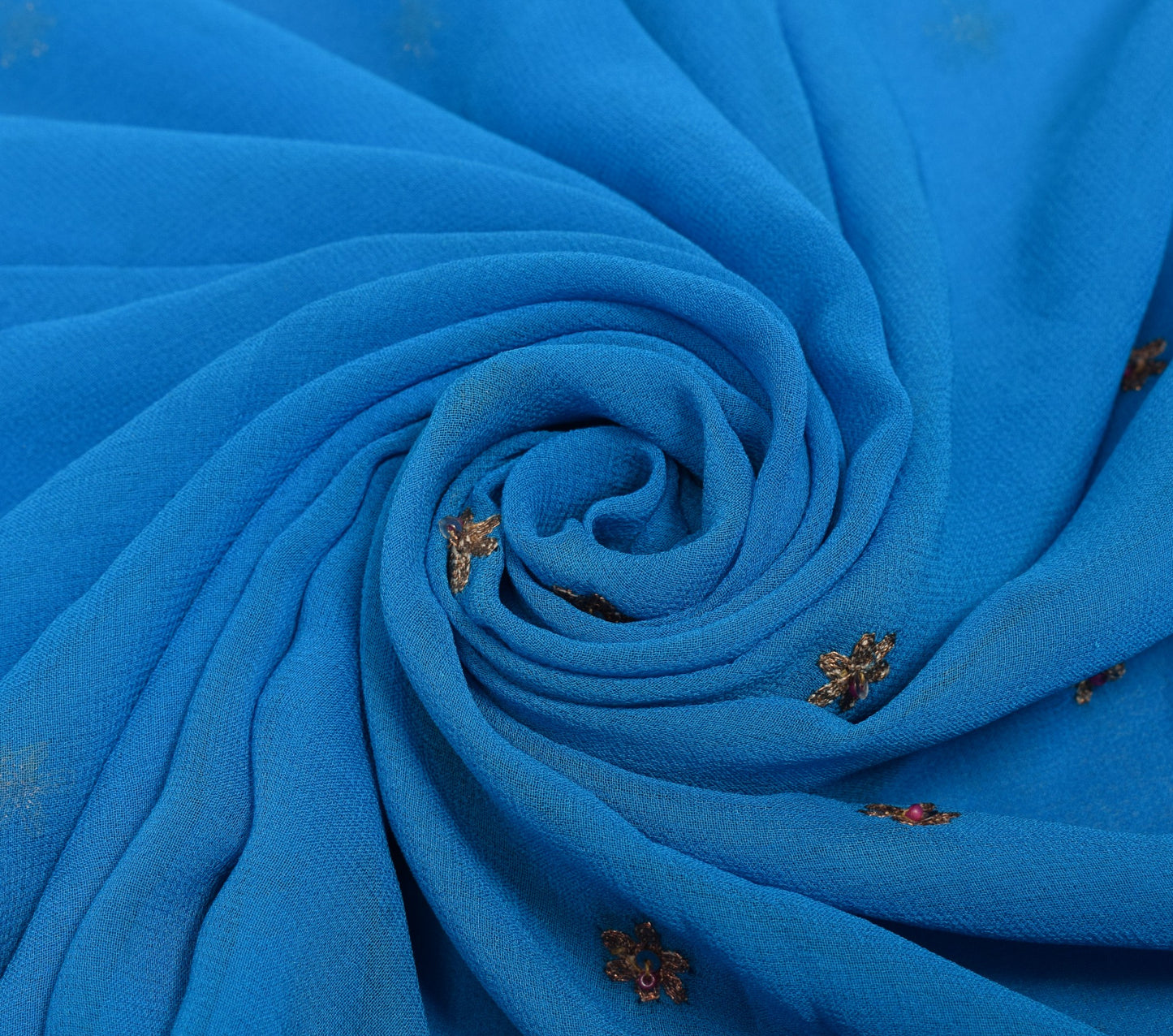 Sushila Vintage Blue Sari Remnant Scrap Embroidered Pure Georgette Craft Fabric