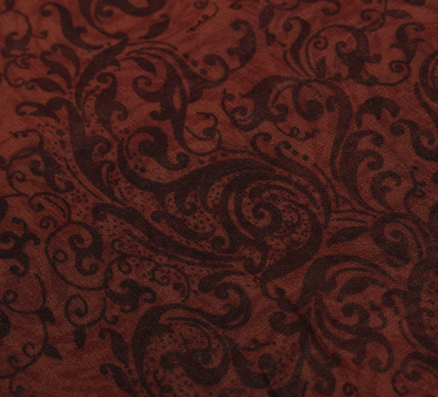 Sushila Vintage 100%Pure Georgette Sari Remnant Scrap Brown Printed Craft Fabric