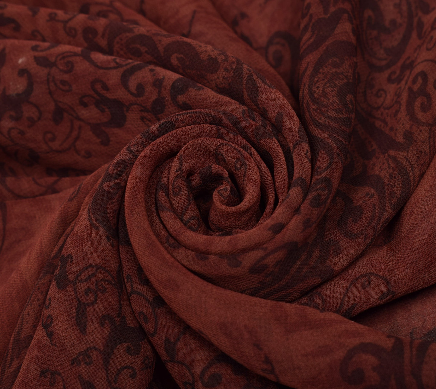 Sushila Vintage 100%Pure Georgette Sari Remnant Scrap Brown Printed Craft Fabric