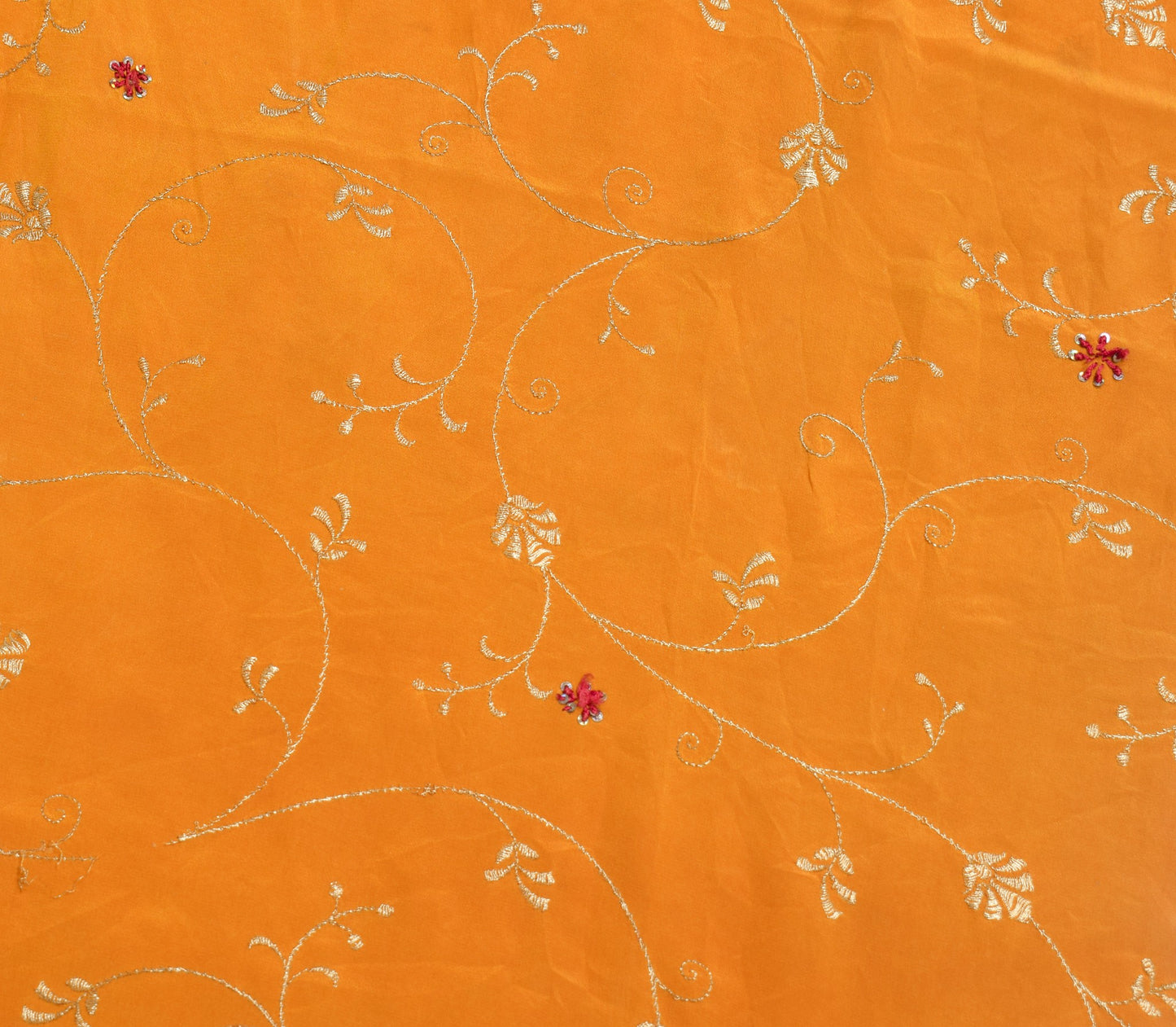 Sushila Vintage Mustard Embroidered Sari Remnant Scrap Pure Crepe Craft Fabric