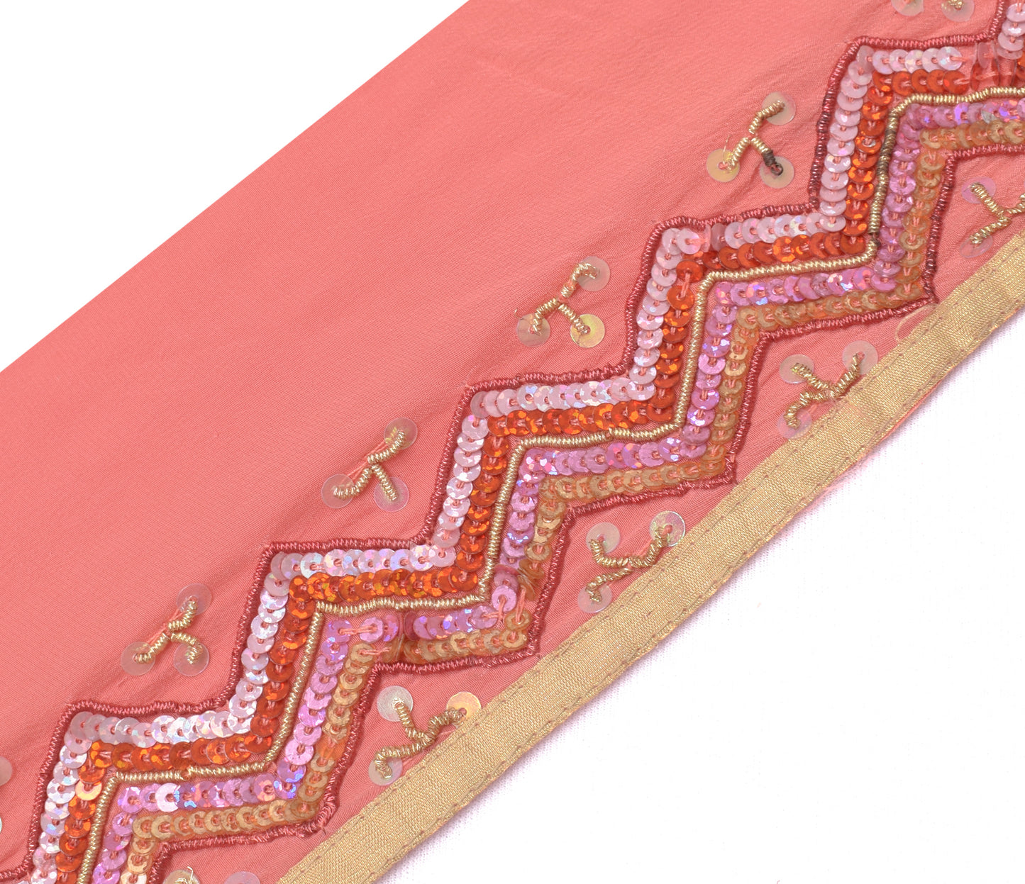 Sushila Vintage Peach Saree Border Indian Craft Sewing Trim Hand Beaded Lace