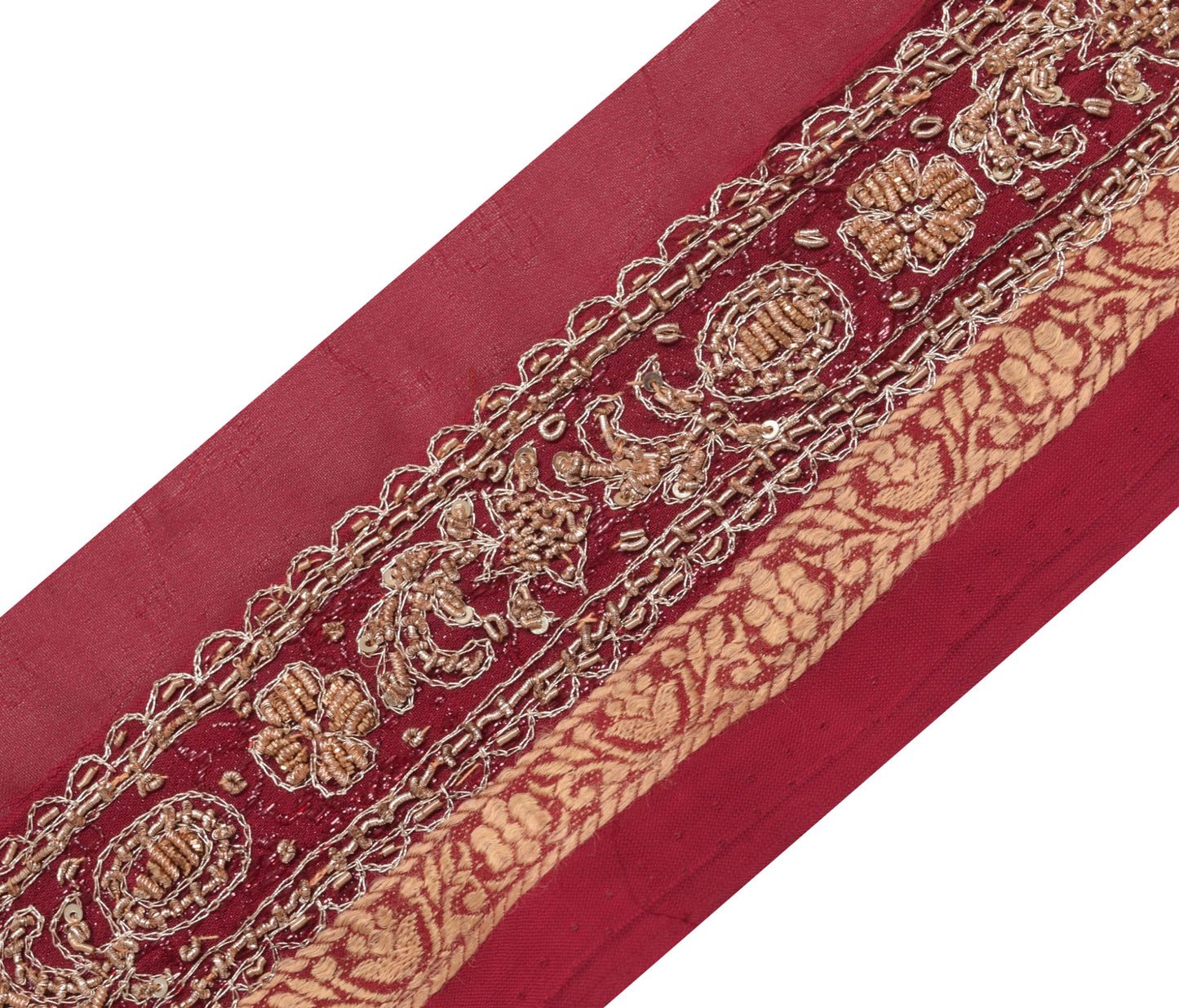 Sushila Vintage Maroon Hand Beaded Saree Border Indian Craft Sewing Trim Lace