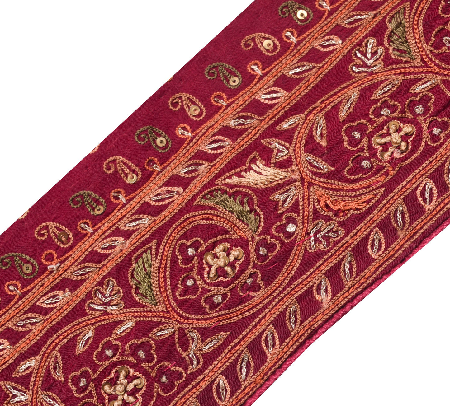 Sushila Vintage Maroon Saree Border Indian Craft Sewing Trim Crepe Lace Ribbon