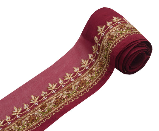 Sushila Vintage Maroon Georgette Saree Border Indian Craft Sewing Trim Ribbon