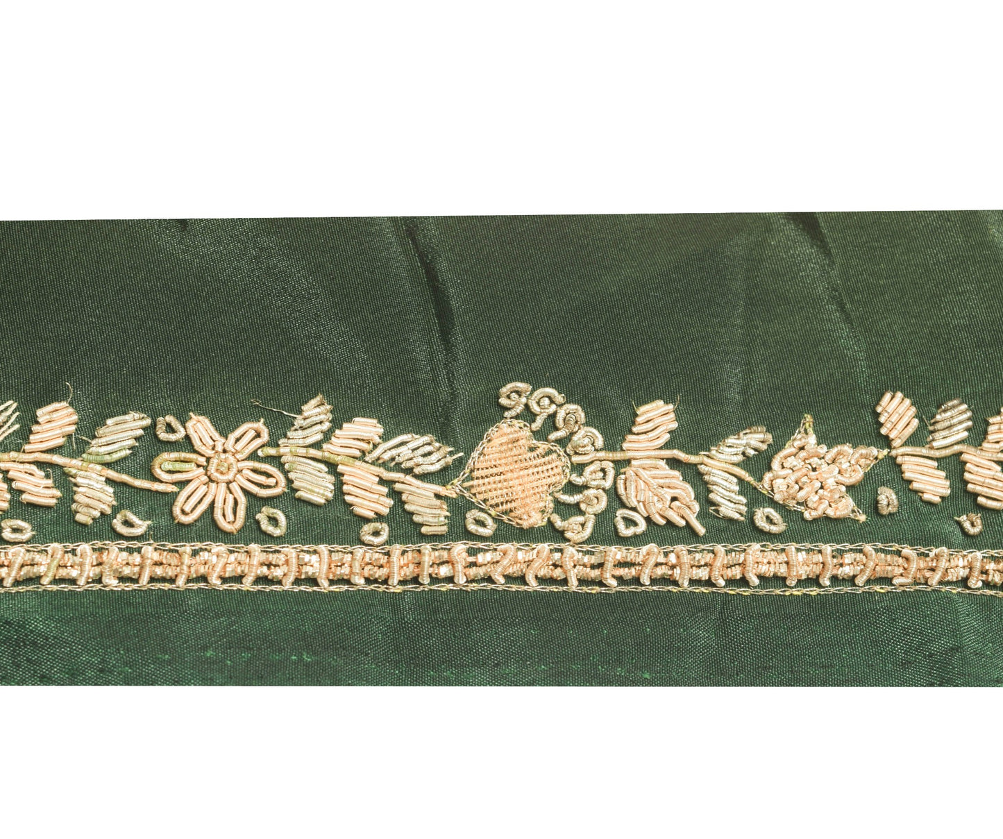 Sushila Vintage Green Silk Saree Border Craft Sewing Trim Hand Beaded Ribbon