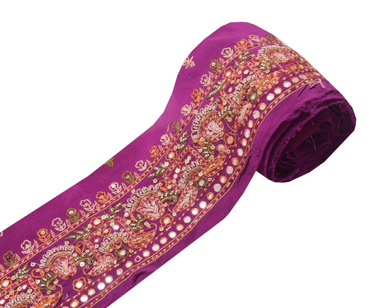 Sushila Vintage Magenta Saree Border Craft Sewing Trim Mirror Work Lace Ribbon