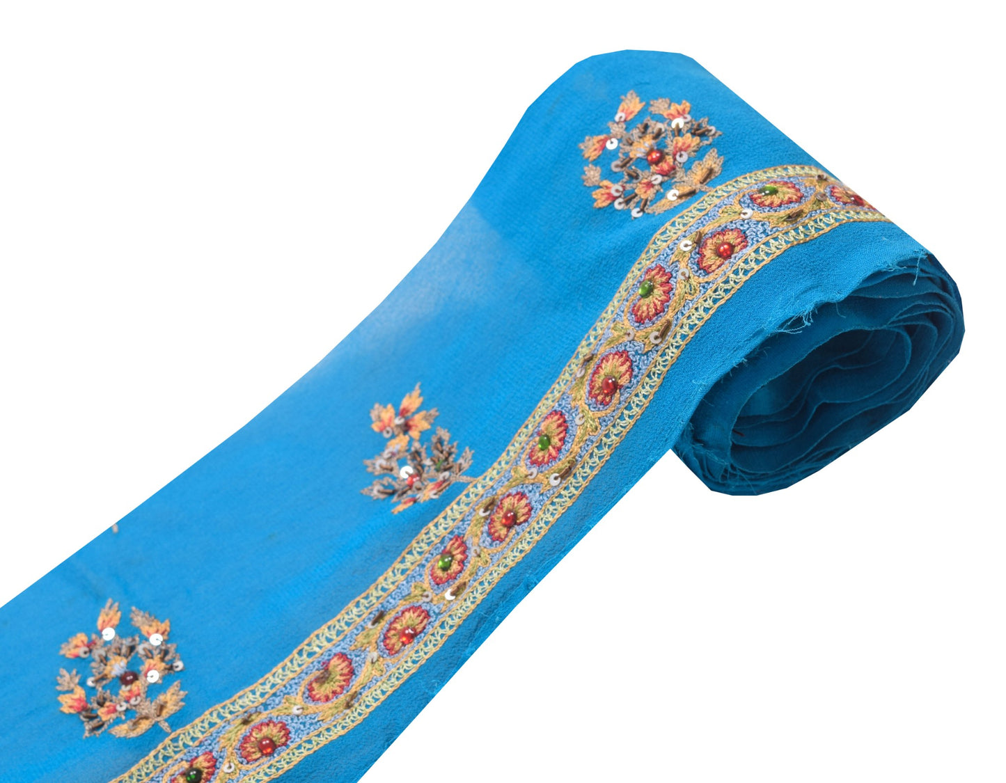 Sushila Vintage Turquoise Blue Embroidered Saree Border Craft Sewing Trim Lace