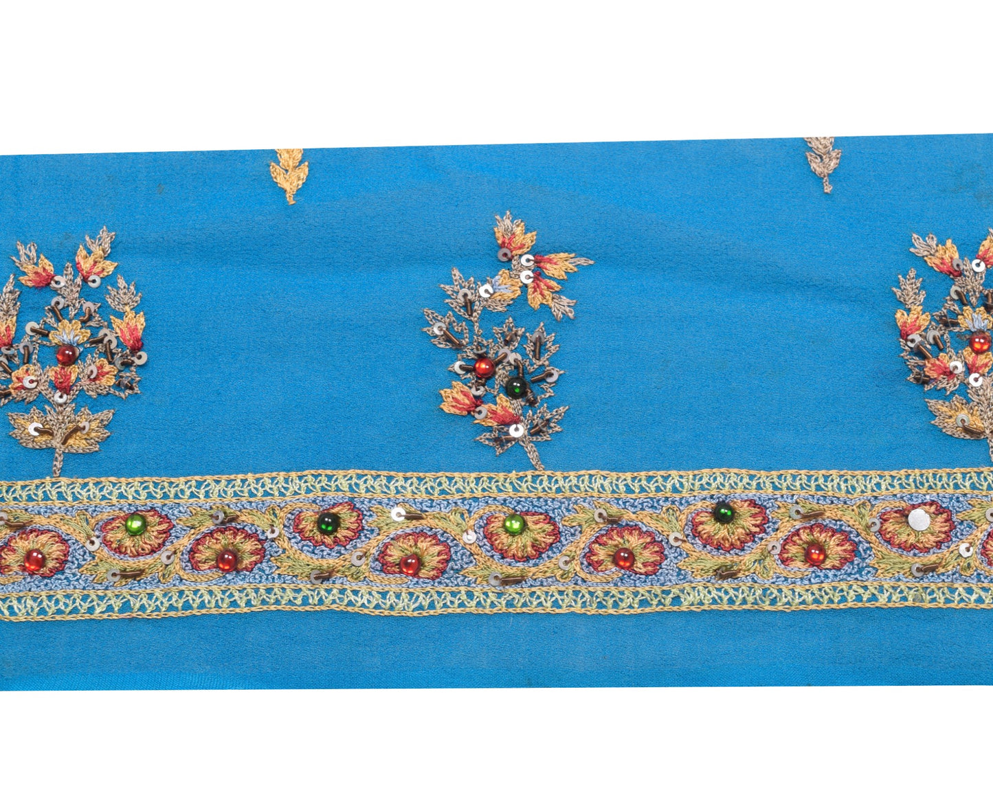 Sushila Vintage Turquoise Blue Embroidered Saree Border Craft Sewing Trim Lace