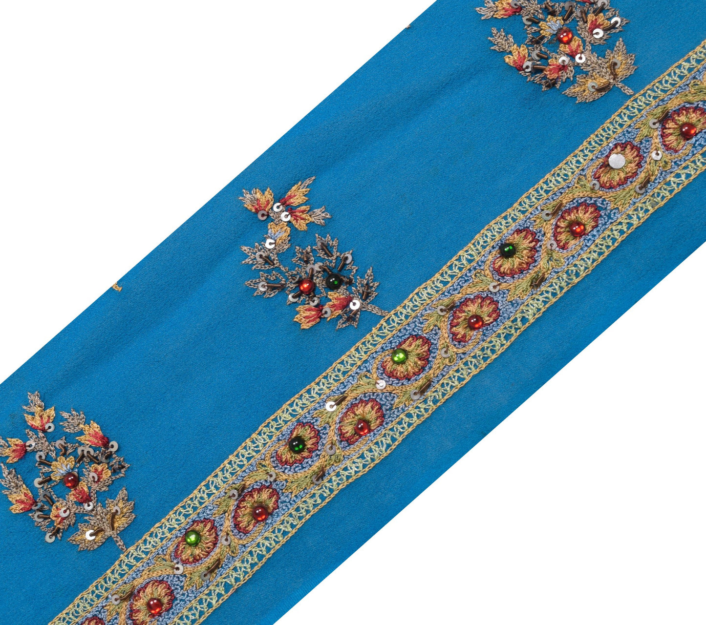 Sushila Vintage Turquoise Blue Embroidered Saree Border Craft Sewing Trim Lace