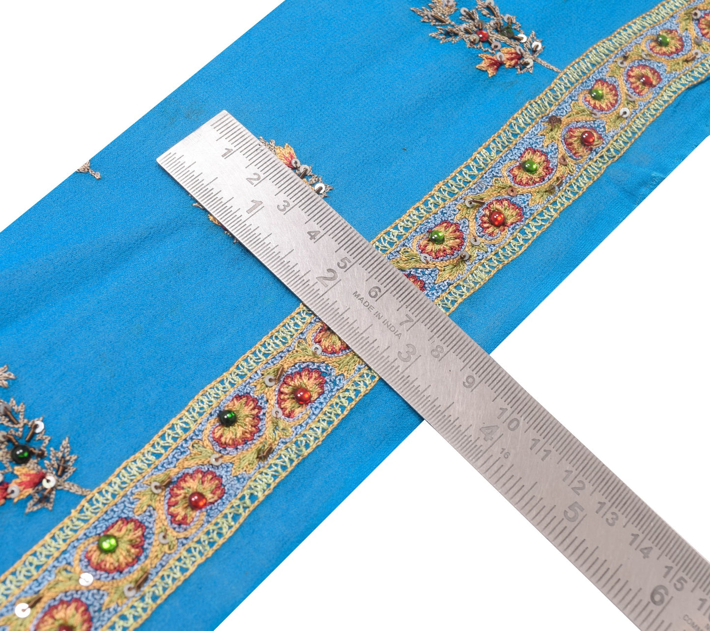 Sushila Vintage Turquoise Blue Embroidered Saree Border Craft Sewing Trim Lace