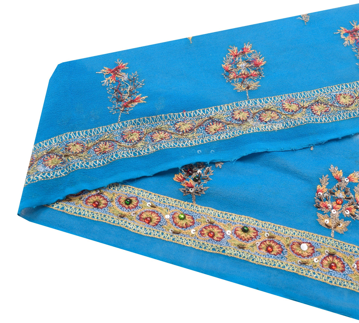 Sushila Vintage Turquoise Blue Embroidered Saree Border Craft Sewing Trim Lace