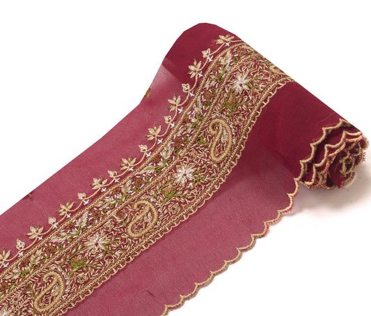 Sushila Vintage Maroon Hand Embroidered Saree Border Craft Sewing Trim Ribbon