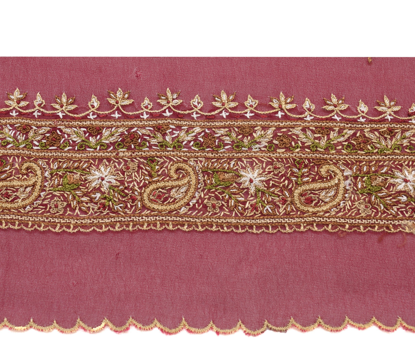 Sushila Vintage Maroon Hand Embroidered Saree Border Craft Sewing Trim Ribbon