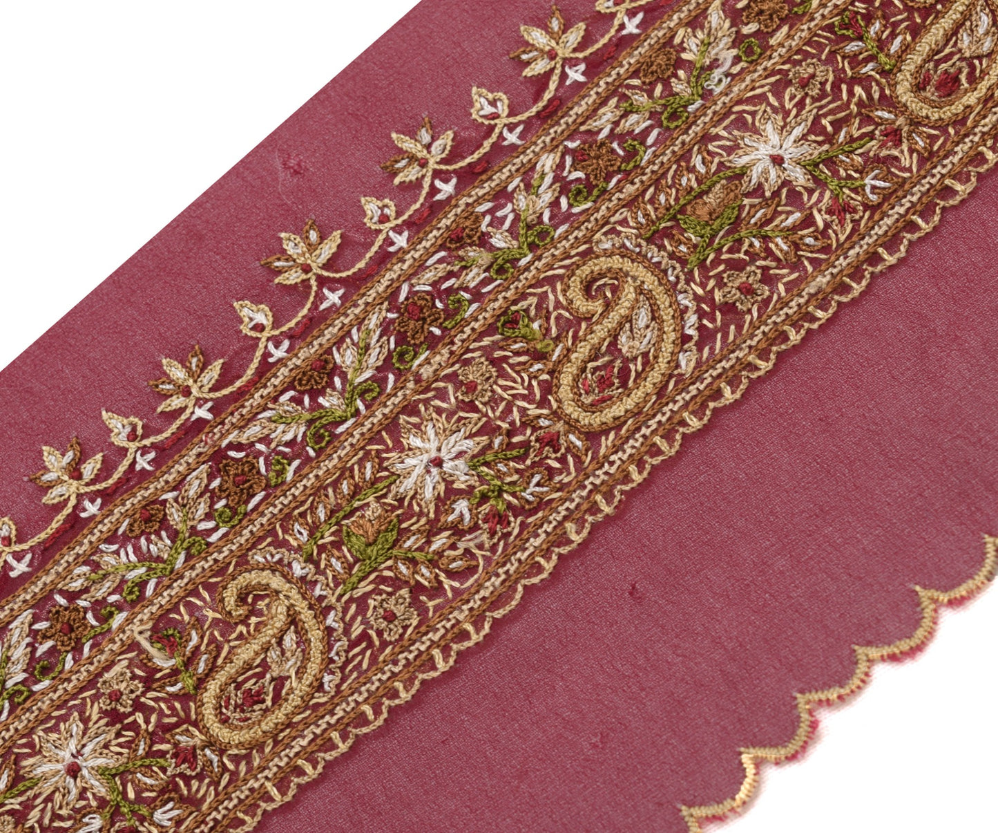 Sushila Vintage Maroon Hand Embroidered Saree Border Craft Sewing Trim Ribbon