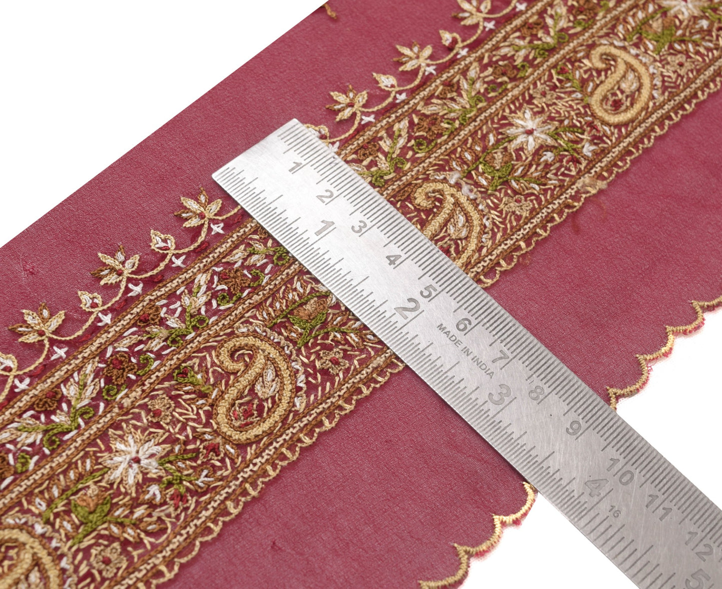 Sushila Vintage Maroon Hand Embroidered Saree Border Craft Sewing Trim Ribbon