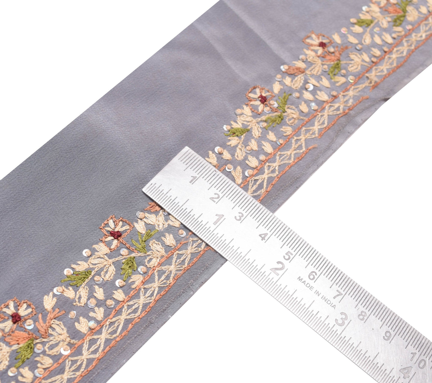 Sushila Vintage Gray Floral Saree Border Craft Sewing Trim Hand Embroidery Lace