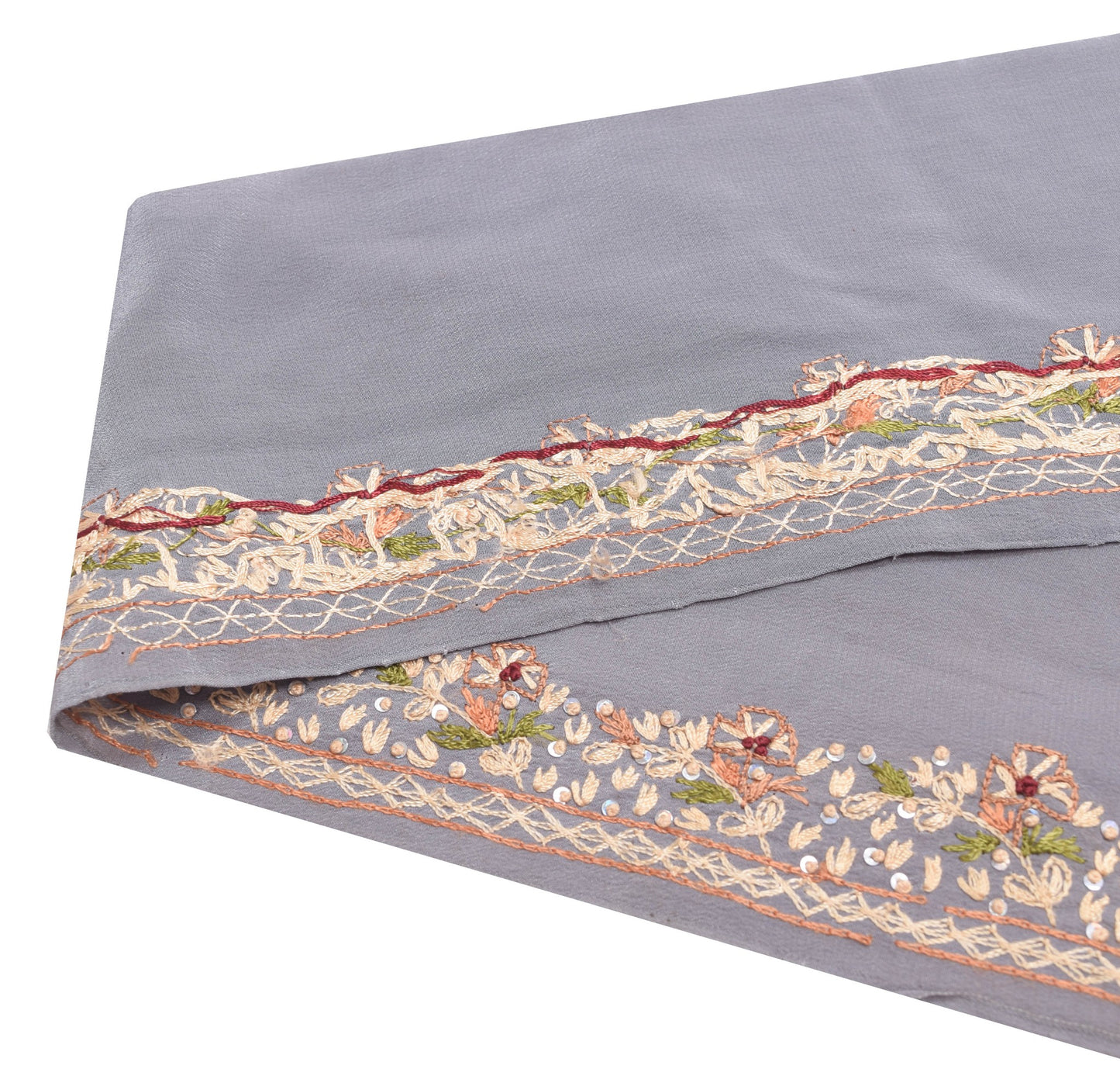 Sushila Vintage Gray Floral Saree Border Craft Sewing Trim Hand Embroidery Lace