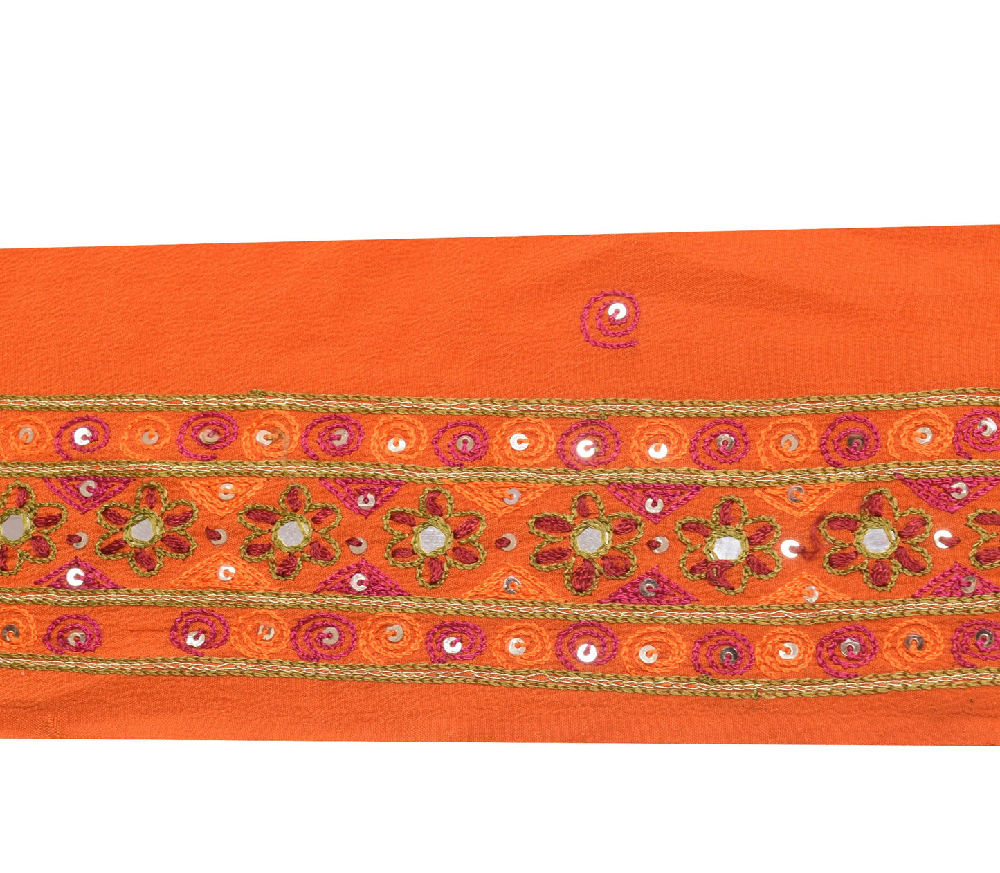 Sushila Vintage Orange Saree Border Embroidered Indian Craft Sewing Trim Lace