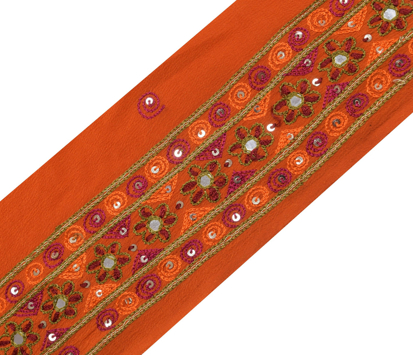 Sushila Vintage Orange Saree Border Embroidered Indian Craft Sewing Trim Lace