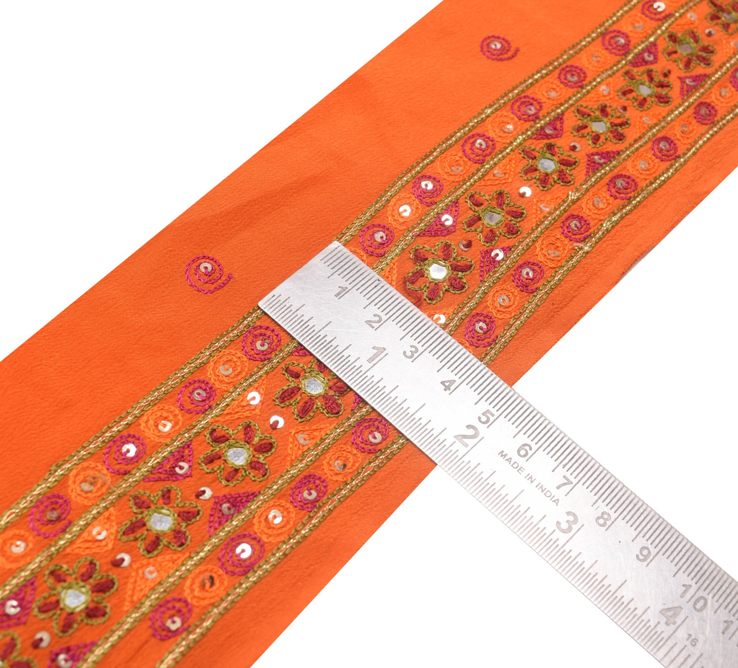 Sushila Vintage Orange Saree Border Embroidered Indian Craft Sewing Trim Lace